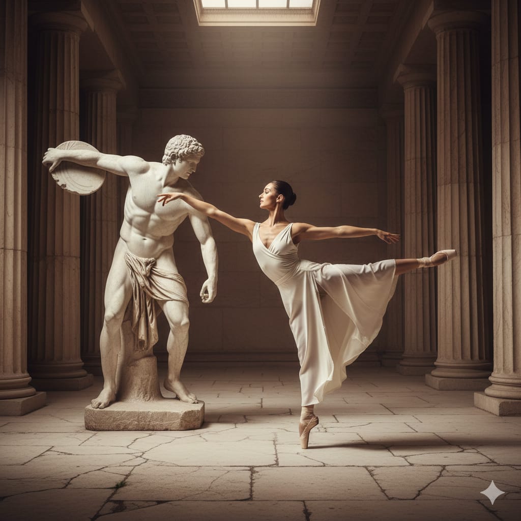 a ballet dancer and a marble sculpture